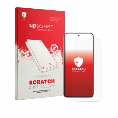 Parte frontale di una confezione del prodotto con il logo del marchio upscreen. Accanto è raffigurato il dispositivo Honor X 7