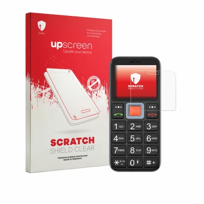 Parte frontale di una confezione del prodotto con il logo del marchio upscreen. Accanto è raffigurato il dispositivo Easyfone