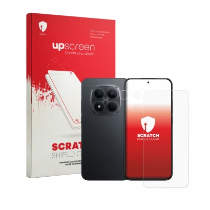 Parte frontale di una confezione del prodotto con il logo del marchio upscreen. Accanto è raffigurato il dispositivo Xiaomi Re