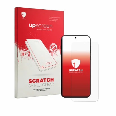 Parte frontale di una confezione del prodotto con il logo del marchio upscreen. Accanto è raffigurato il dispositivo OnePlus N