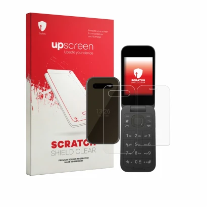 Parte frontale di una confezione del prodotto con il logo del marchio upscreen. Accanto è raffigurato il dispositivo HMD 2660