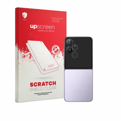 Parte frontale di una confezione del prodotto con il logo del marchio upscreen. Accanto è raffigurato il dispositivo Xiaomi MI