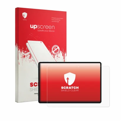 Parte frontale di una confezione del prodotto con il logo del marchio upscreen. Accanto è raffigurato il dispositivo Teclast P