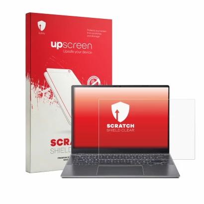 Parte frontale di una confezione del prodotto con il logo del marchio upscreen. Accanto è raffigurato il dispositivo Acer Chro