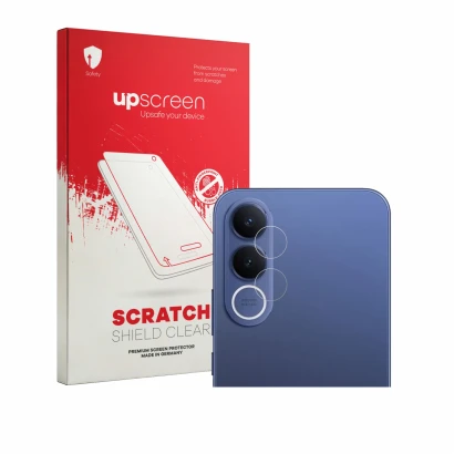 Parte frontale di una confezione del prodotto con il logo del marchio upscreen. Accanto è raffigurato il dispositivo Vivo V70