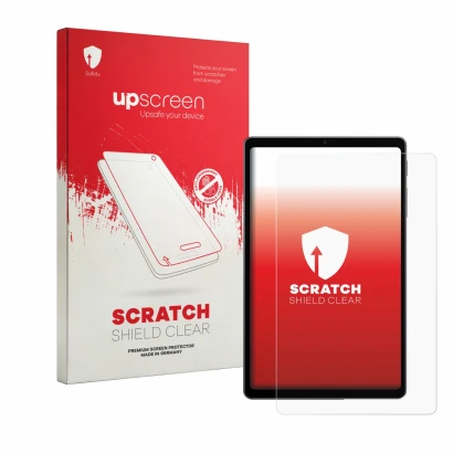 Parte frontale di una confezione del prodotto con il logo del marchio upscreen. Accanto è raffigurato il dispositivo Alldocube