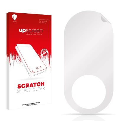 Parte frontale di una confezione del prodotto con il logo del marchio upscreen. Accanto si trova la protezione per lo schermo
