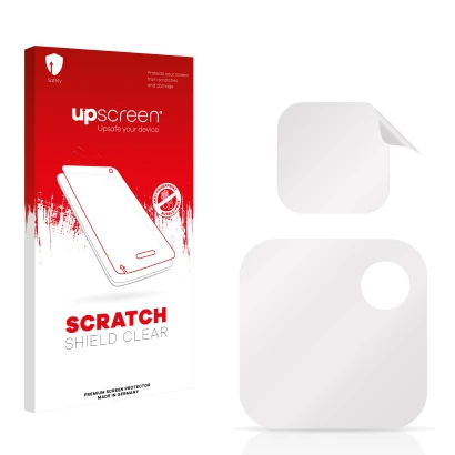 Parte frontale di una confezione del prodotto con il logo del marchio upscreen. Accanto si trova la protezione per lo schermo
