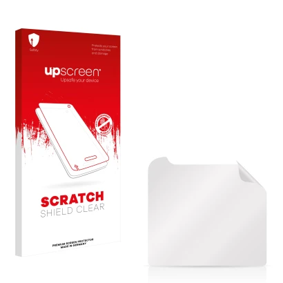 Parte frontale di una confezione del prodotto con il logo del marchio upscreen. Accanto si trova la protezione per lo schermo
