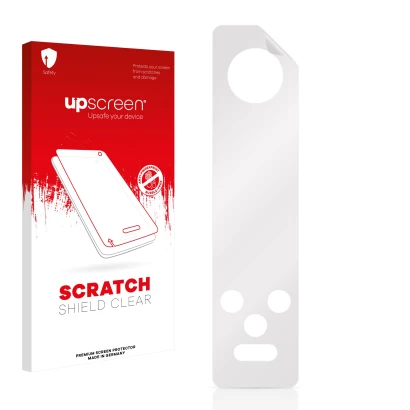 Parte frontale di una confezione del prodotto con il logo del marchio upscreen. Accanto si trova la protezione per lo schermo