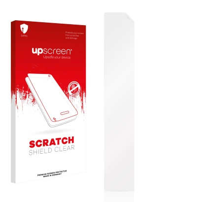 Parte frontale di una confezione del prodotto con il logo del marchio upscreen. Accanto si trova la protezione per lo schermo