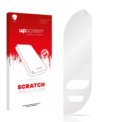 Parte frontale di una confezione del prodotto con il logo del marchio upscreen. Accanto si trova la protezione per lo schermo