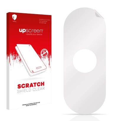 Parte frontale di una confezione del prodotto con il logo del marchio upscreen. Accanto si trova la protezione per lo schermo