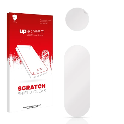 Parte frontale di una confezione del prodotto con il logo del marchio upscreen. Accanto si trova la protezione per lo schermo 
