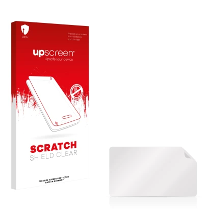 Parte frontale di una confezione del prodotto con il logo del marchio upscreen. Accanto si trova la protezione per lo schermo 