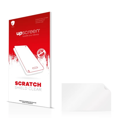 Parte frontale di una confezione del prodotto con il logo del marchio upscreen. Accanto si trova la protezione per lo schermo