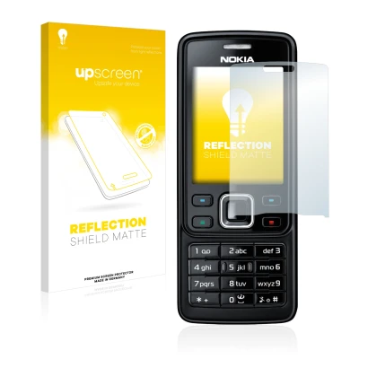 Parte frontale di una confezione del prodotto con il logo del marchio upscreen. Accanto è raffigurato il dispositivo Nokia 630