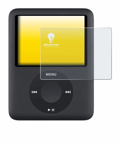 Immagine del dispositivo Apple iPod nano (3a Gen.) con un'ampia varietà di protezioni per lo schermo.