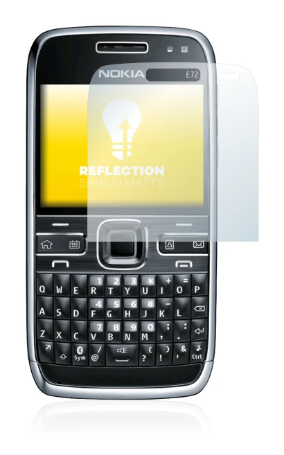 Immagine del dispositivo Nokia E72 con un'ampia varietà di protezioni per lo schermo.
