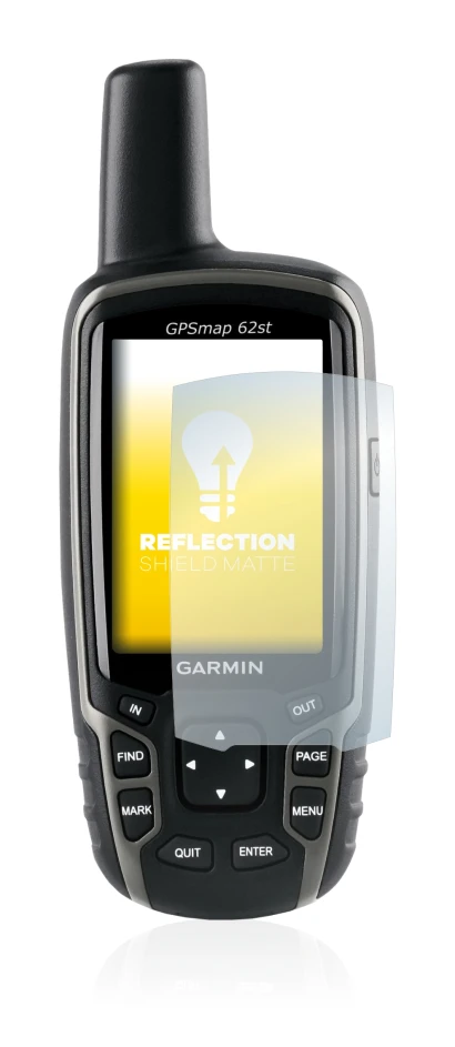 Immagine del dispositivo Garmin GPSMAP 62st con un'ampia varietà di protezioni per lo schermo.
