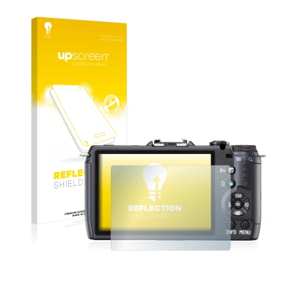 Parte frontale di una confezione del prodotto con il logo del marchio upscreen. Accanto è raffigurato il dispositivo Pentax Q1