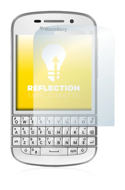 Immagine del dispositivo BlackBerry Q10 con un'ampia varietà di protezioni per lo schermo.