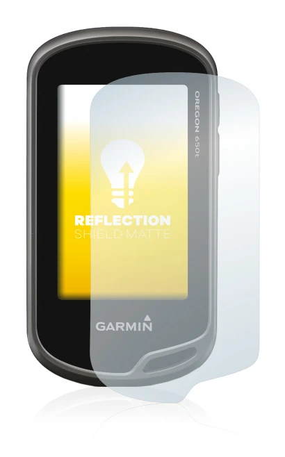 Immagine del dispositivo Garmin Oregon 650t con un'ampia varietà di protezioni per lo schermo.