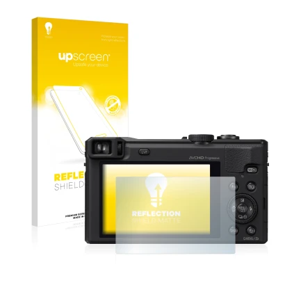 Parte frontale di una confezione del prodotto con il logo del marchio upscreen. Accanto è raffigurato il dispositivo Panasonic