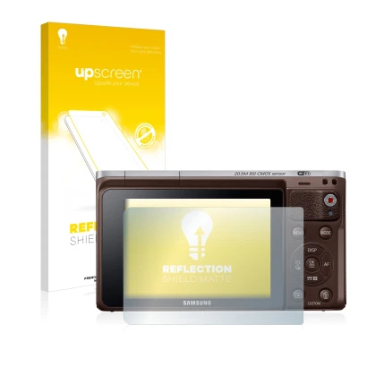 Parte frontale di una confezione del prodotto con il logo del marchio upscreen. Accanto è raffigurato il dispositivo Samsung N