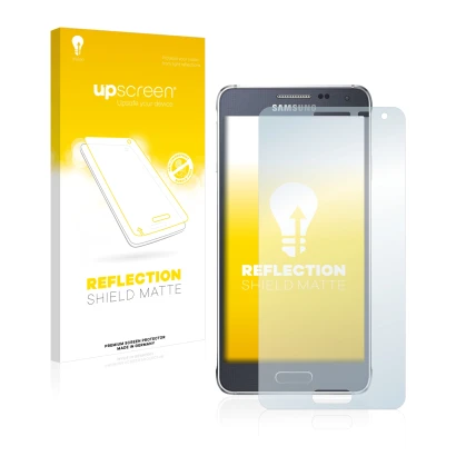 Parte frontale di una confezione del prodotto con il logo del marchio upscreen. Accanto è raffigurato il dispositivo Samsung G