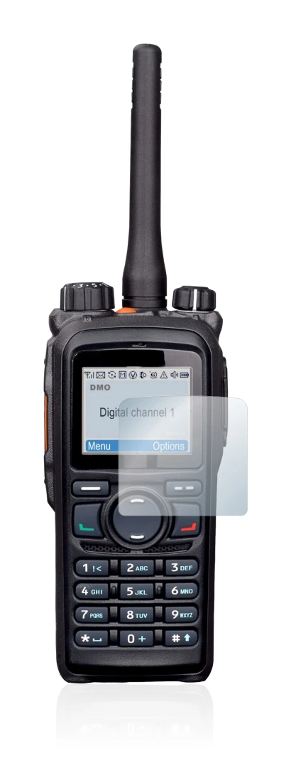 Immagine del dispositivo Hytera PD785 con un'ampia varietà di protezioni per lo schermo.