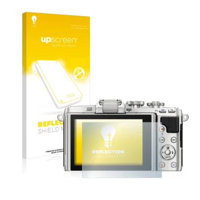 Parte frontale di una confezione del prodotto con il logo del marchio upscreen. Accanto è raffigurato il dispositivo Olympus P