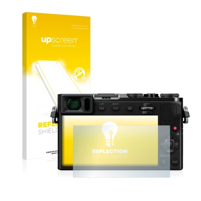 Parte frontale di una confezione del prodotto con il logo del marchio upscreen. Accanto è raffigurato il dispositivo Panasonic