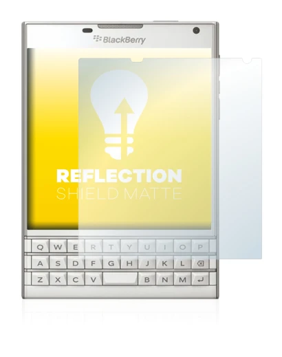Immagine del dispositivo BlackBerry Passport con un'ampia varietà di protezioni per lo schermo.