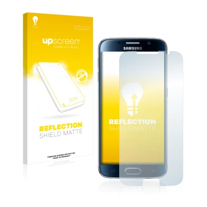 Parte frontale di una confezione del prodotto con il logo del marchio upscreen. Accanto è raffigurato il dispositivo Samsung G