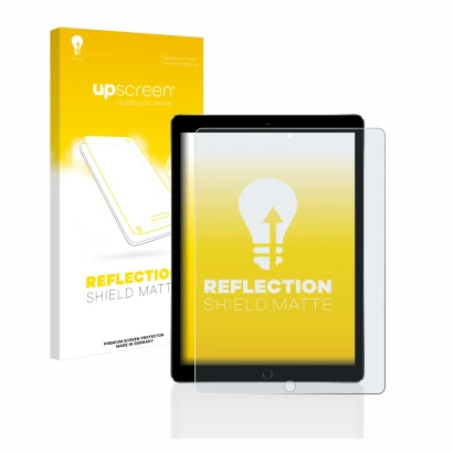 Parte frontale di una confezione del prodotto con il logo del marchio upscreen. Accanto è raffigurato il dispositivo Apple iPa