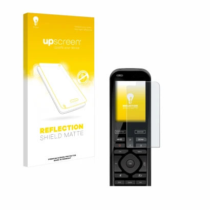 Parte frontale di una confezione del prodotto con il logo del marchio upscreen. Accanto è raffigurato il dispositivo Logitech