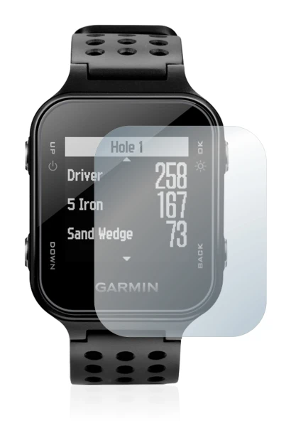 Immagine del dispositivo Garmin Approach S20 con un'ampia varietà di protezioni per lo schermo.
