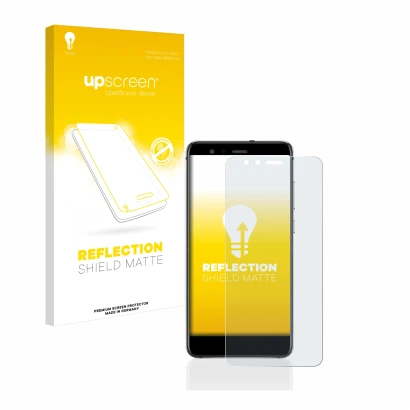 Parte frontale di una confezione del prodotto con il logo del marchio upscreen. Accanto è raffigurato il dispositivo Huawei P1