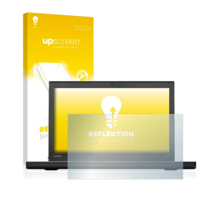 Parte frontale di una confezione del prodotto con il logo del marchio upscreen. Accanto è raffigurato il dispositivo Lenovo Th