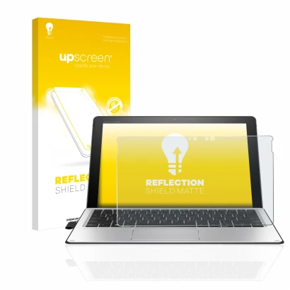 Parte frontale di una confezione del prodotto con il logo del marchio upscreen. Accanto è raffigurato il dispositivo HP Elite 