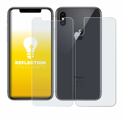 Immagine del dispositivo Apple iPhone X (Fronte+Retro) con un'ampia varietà di protezioni per lo schermo.