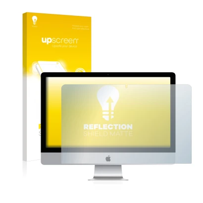 Parte frontale di una confezione del prodotto con il logo del marchio upscreen. Accanto è raffigurato il dispositivo Apple iMa