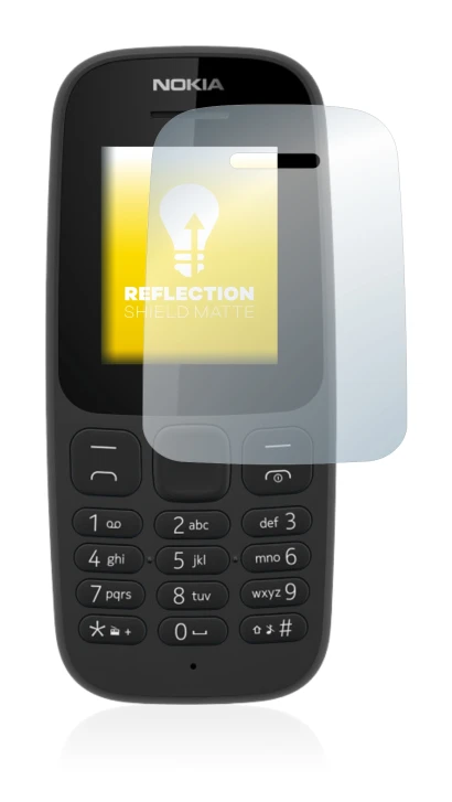 Immagine del dispositivo Nokia 105 2017 con un'ampia varietà di protezioni per lo schermo.