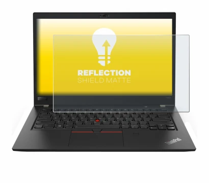 Immagine del dispositivo Lenovo ThinkPad T480s con un'ampia varietà di protezioni per lo schermo.