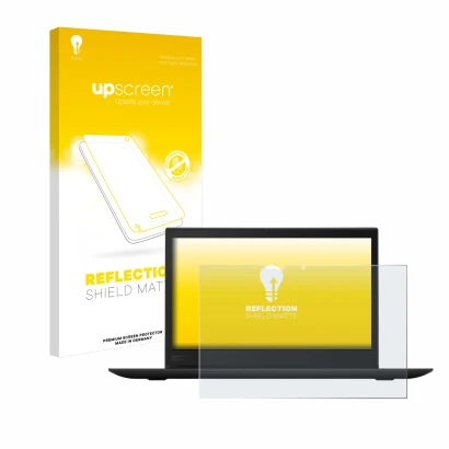 Parte frontale di una confezione del prodotto con il logo del marchio upscreen. Accanto è raffigurato il dispositivo Lenovo Th