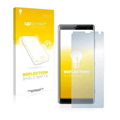 Parte frontale di una confezione del prodotto con il logo del marchio upscreen. Accanto è raffigurato il dispositivo Sony Xper