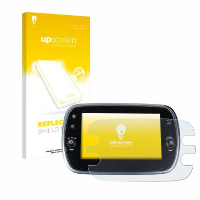 Parte frontale di una confezione del prodotto con il logo del marchio upscreen. Accanto è raffigurato il dispositivo Fiat 500X