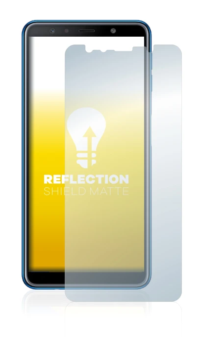 Immagine del dispositivo Samsung Galaxy A7 2018 con un'ampia varietà di protezioni per lo schermo.