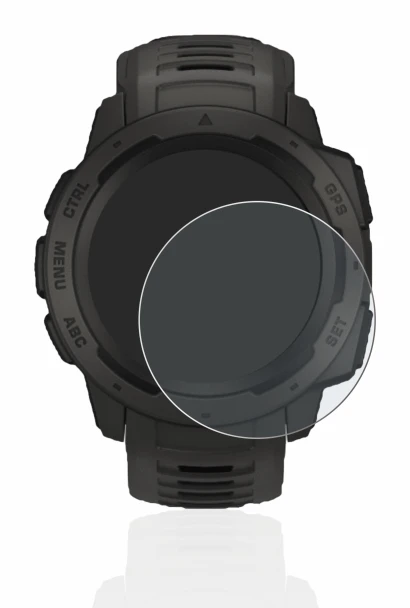 Immagine del dispositivo Garmin Instinct con un'ampia varietà di protezioni per lo schermo.